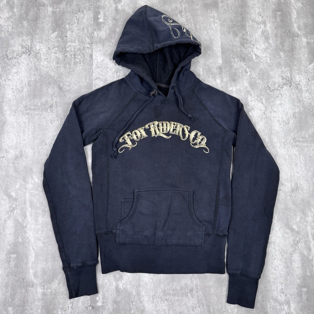 Fox Riders Co. Hoodie Womens Medium Black Skate Grunge Moto Cross Sweatshirt Y2K